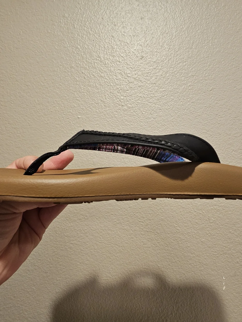 Flojos Brown Footbed Flip Flops with Black & Multicolor Straps